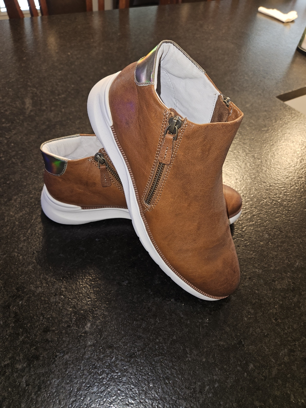 Johnston & Murphy Brown Leather Ankle Booties with White Sole